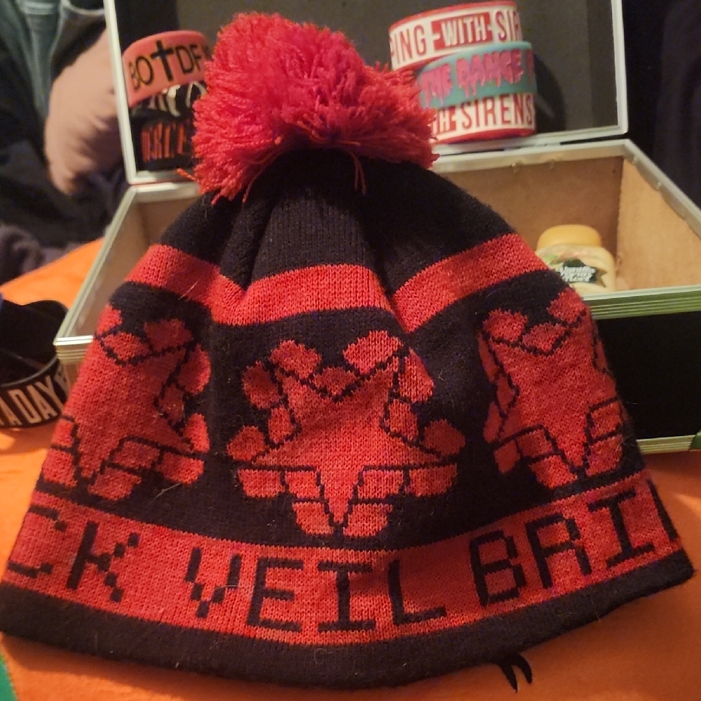 Black and Red BVB Poofball Beanie